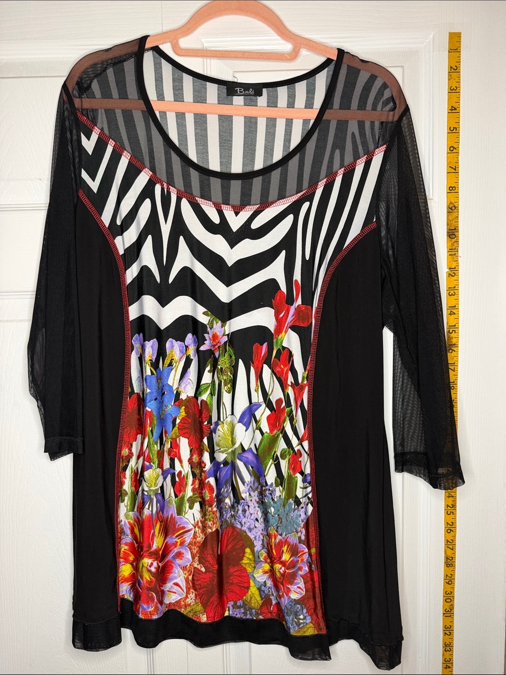 Bali Black Zebra-Print Tunic with Multicolor Floral Panel